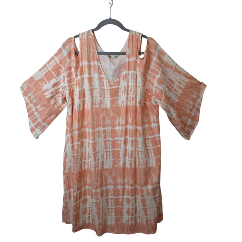 Cato St. Tropez Pink Tie Dye Cold Shoulder Resort Wear Dress 26/28W Lined Beach‎